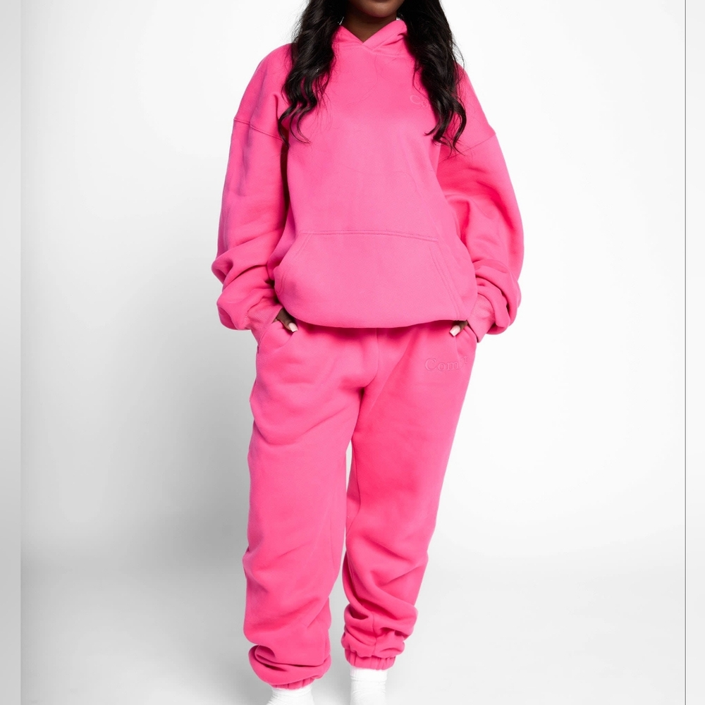 🥰 SeT ❤️NIP❤️ Comfrt MINIMALIST HOODIE & SWEATPANTS HoT PINK S/M